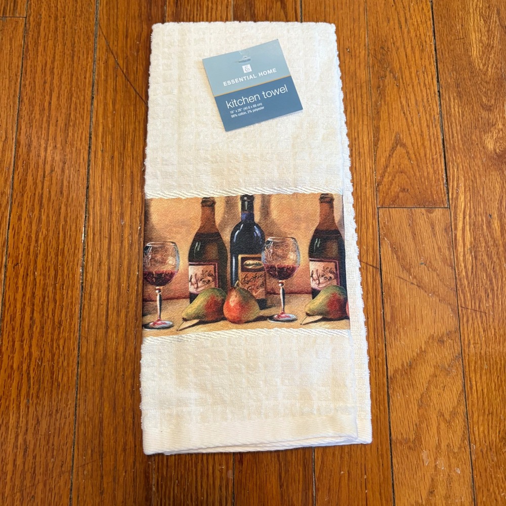 Vintage Kmart Essential Home Unisex 16x26 Kitchen Towel Cream Wine Border
